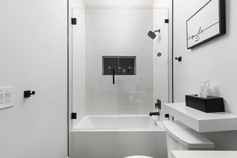 Bunk room en-suite stocked with shampoo, conditioner and body wash