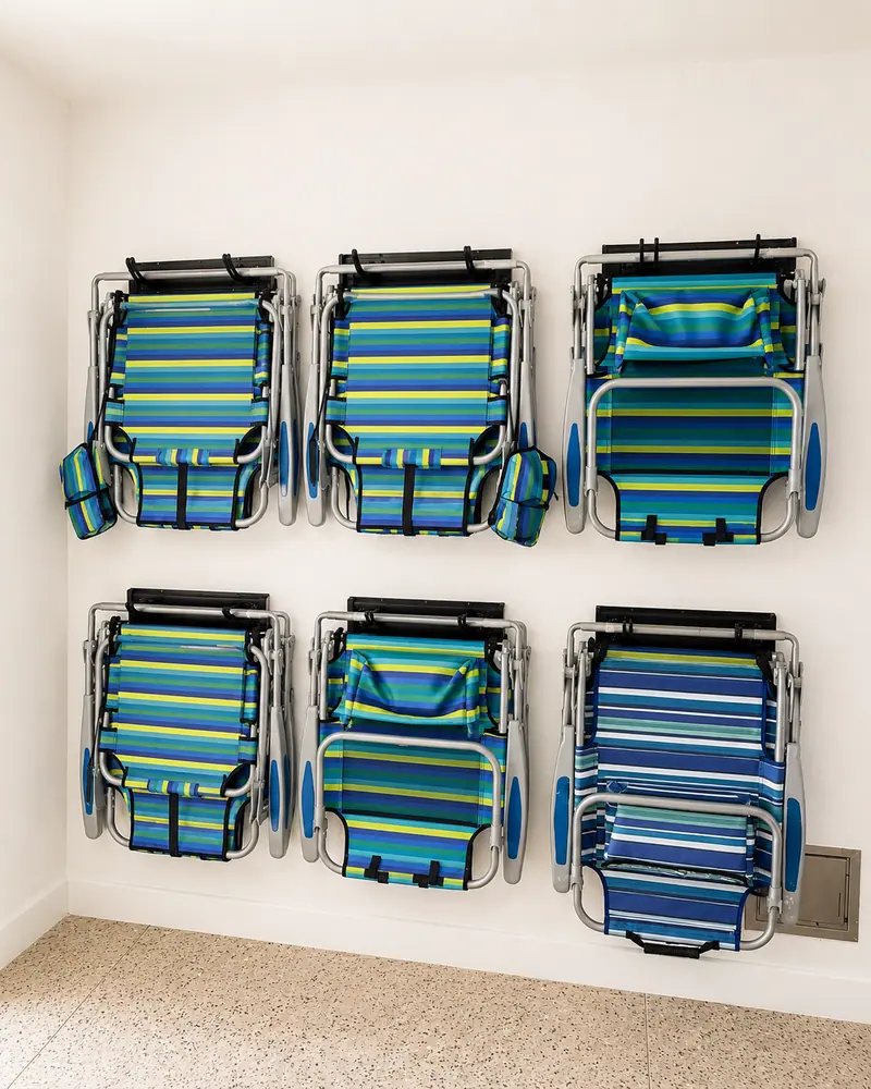 Six beach chairs packed and ready for the day