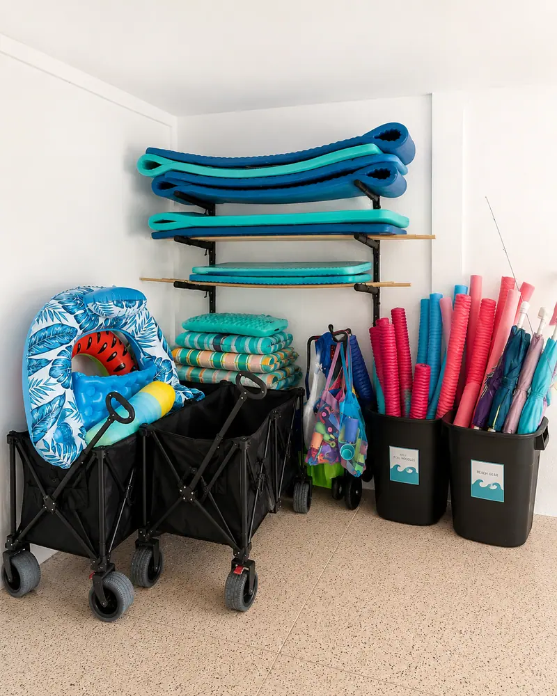 Beach gear included: six chairs, wagon, cooler and toys