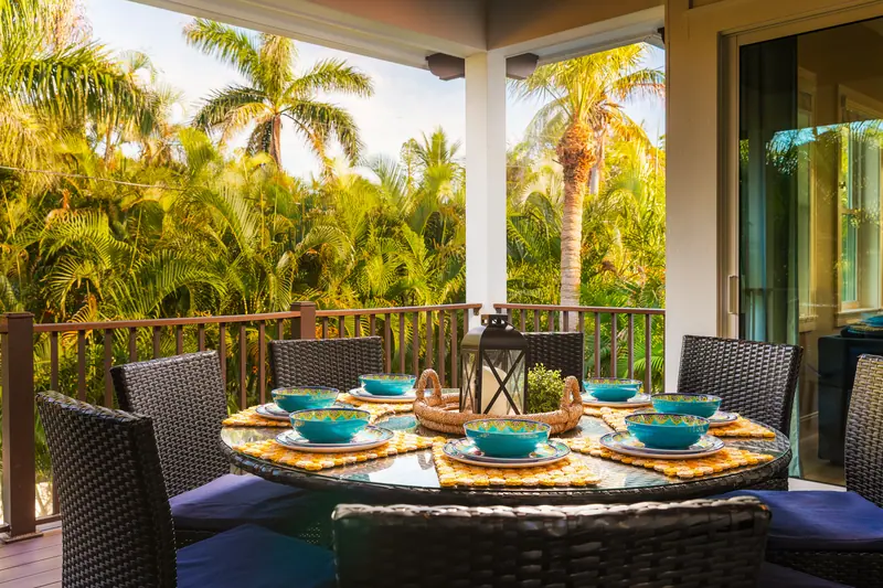 Outdoor dining deck off the main level with seating for seven